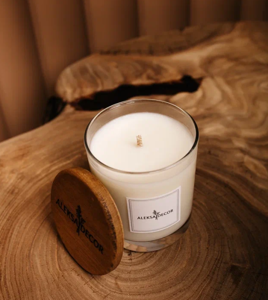 Аромасвеча в стеклянном стакане с деревянной крышкой 190 мл. / Ассортимент ароматов